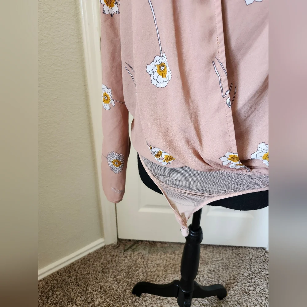 Astr Blush Floral Wrap Bodysuit Long Sleeve S